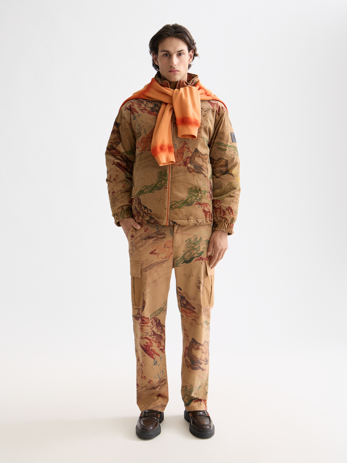 Harper-Printed garment-dyed cotton blend loose tapered cargo