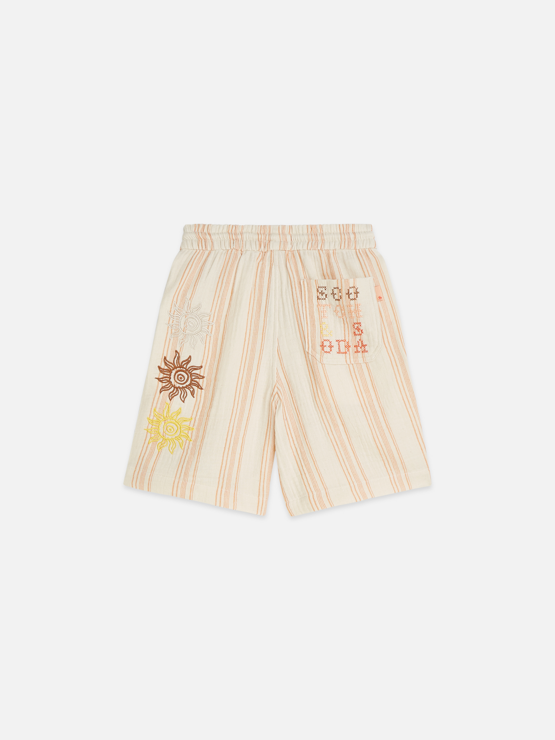 Placed embroidery stripe cotton shorts