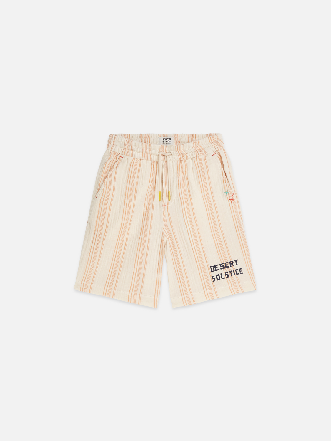 Placed embroidery stripe cotton shorts