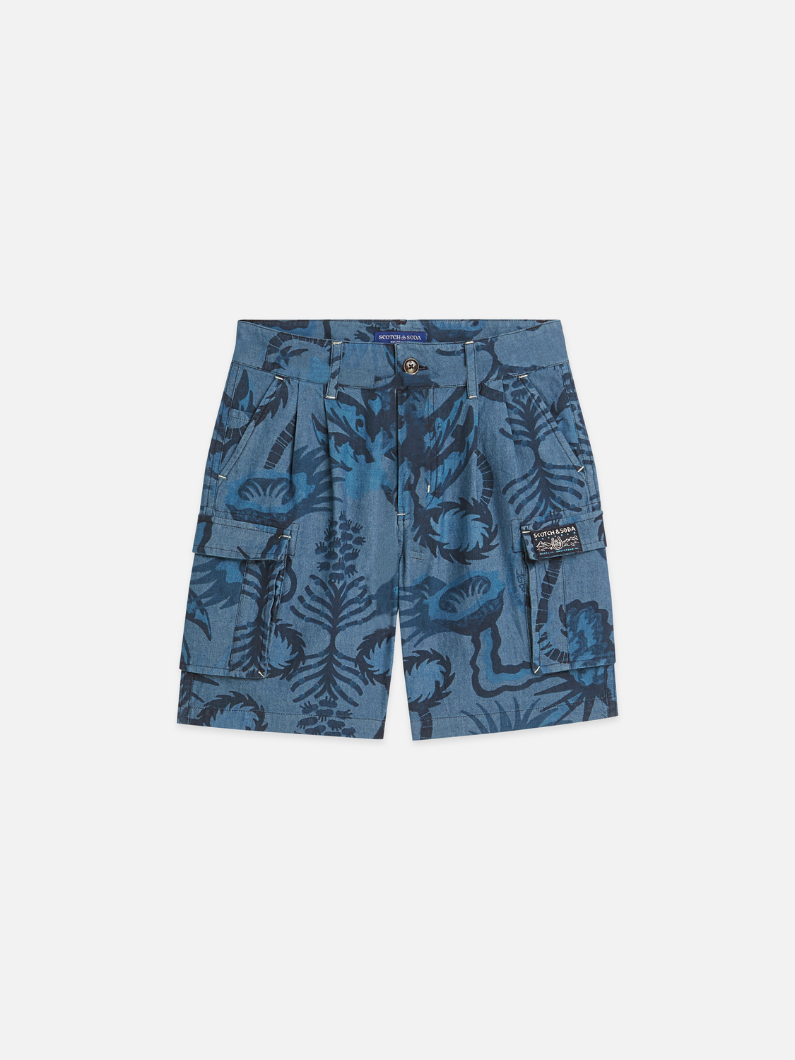 Allover print chambray shorts
