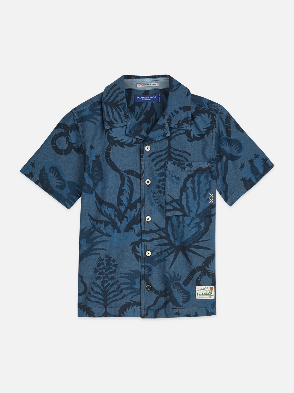 Allover print chambray shortsleeve shirt