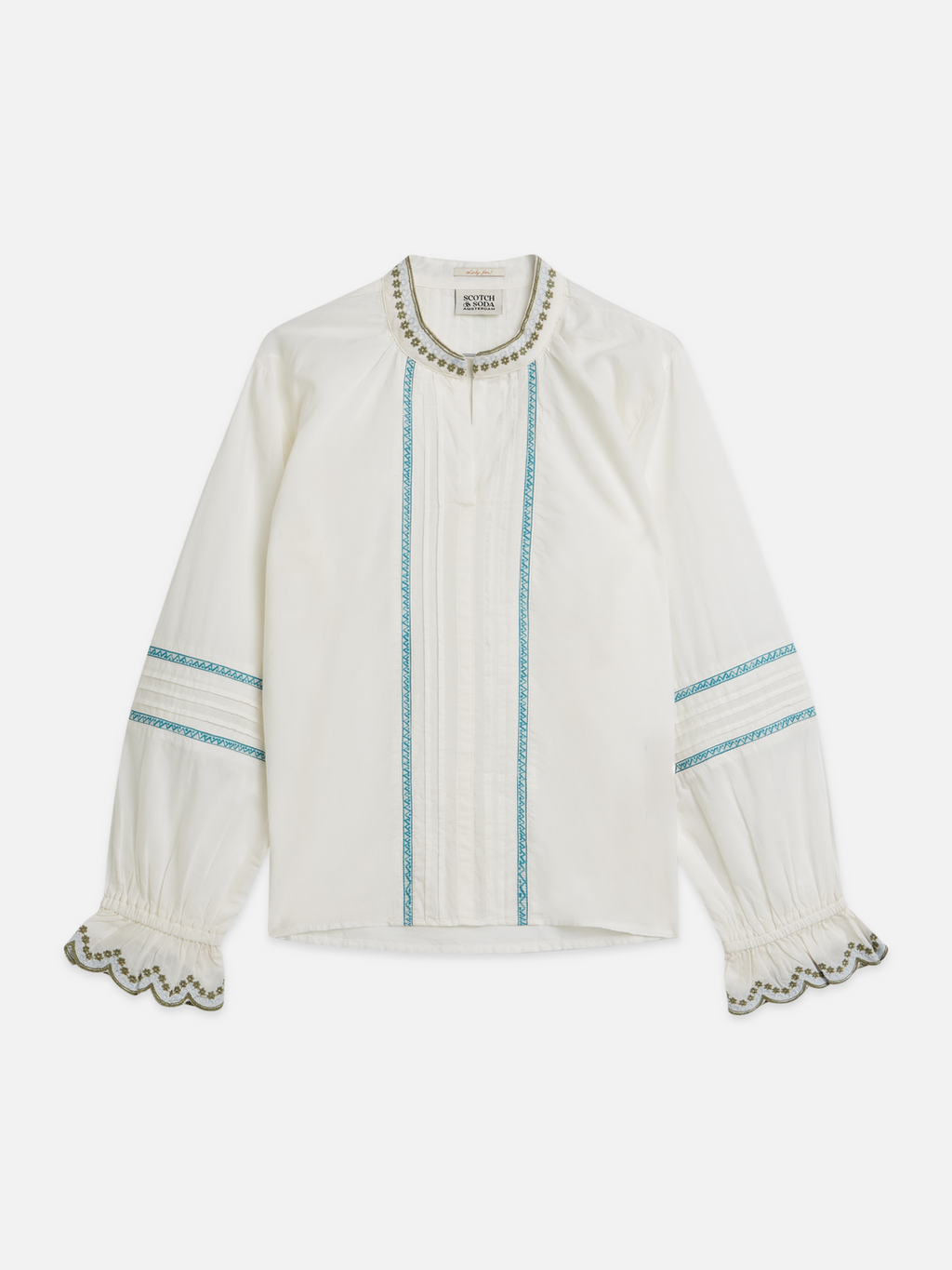Embroidered cuff longsleeve cotton shirt