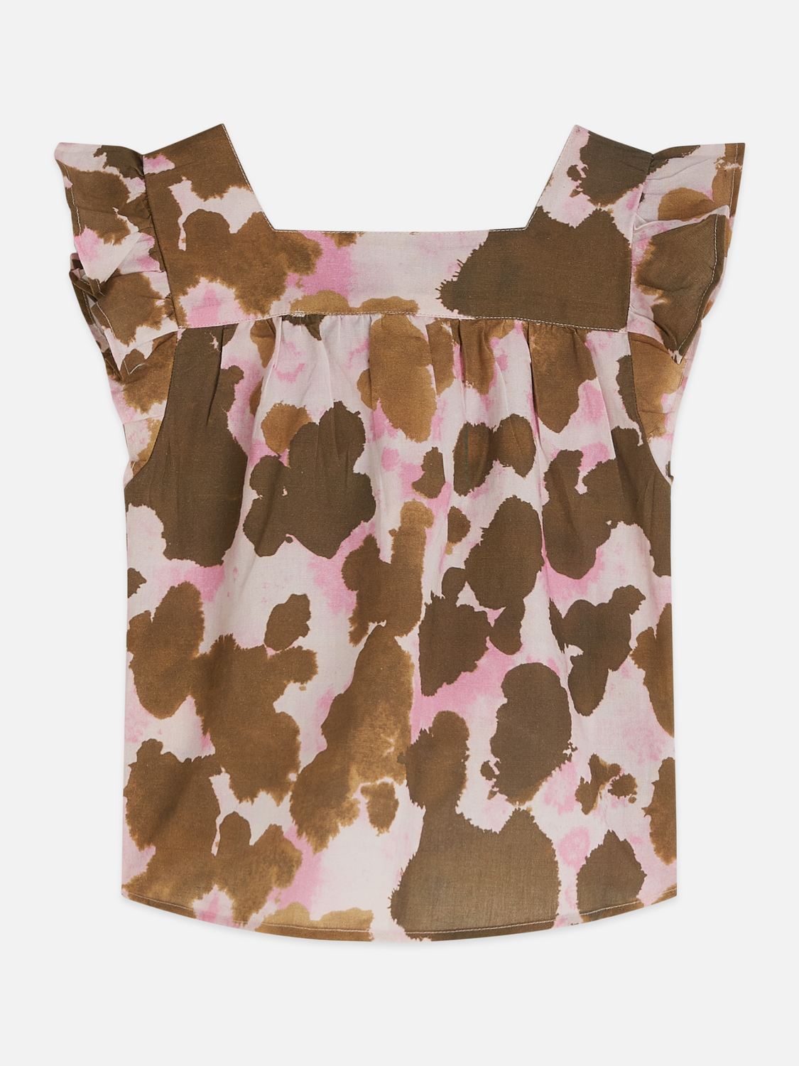 Printed ruffle sleeve linen top