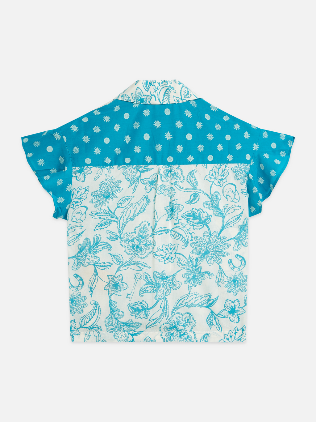 Multiprint ruffle sleeve shirt