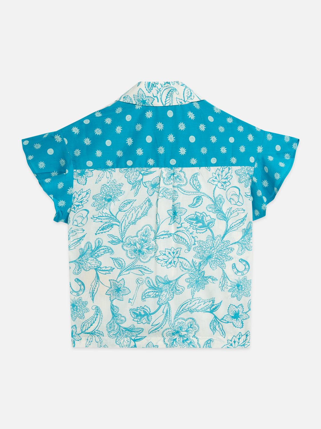 Multiprint ruffle sleeve shirt