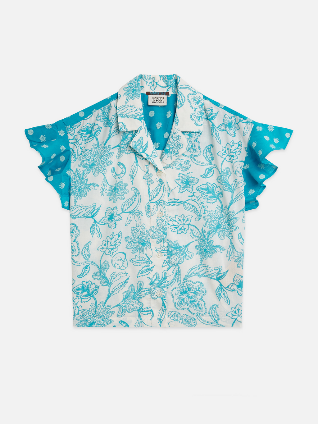 Multiprint ruffle sleeve shirt