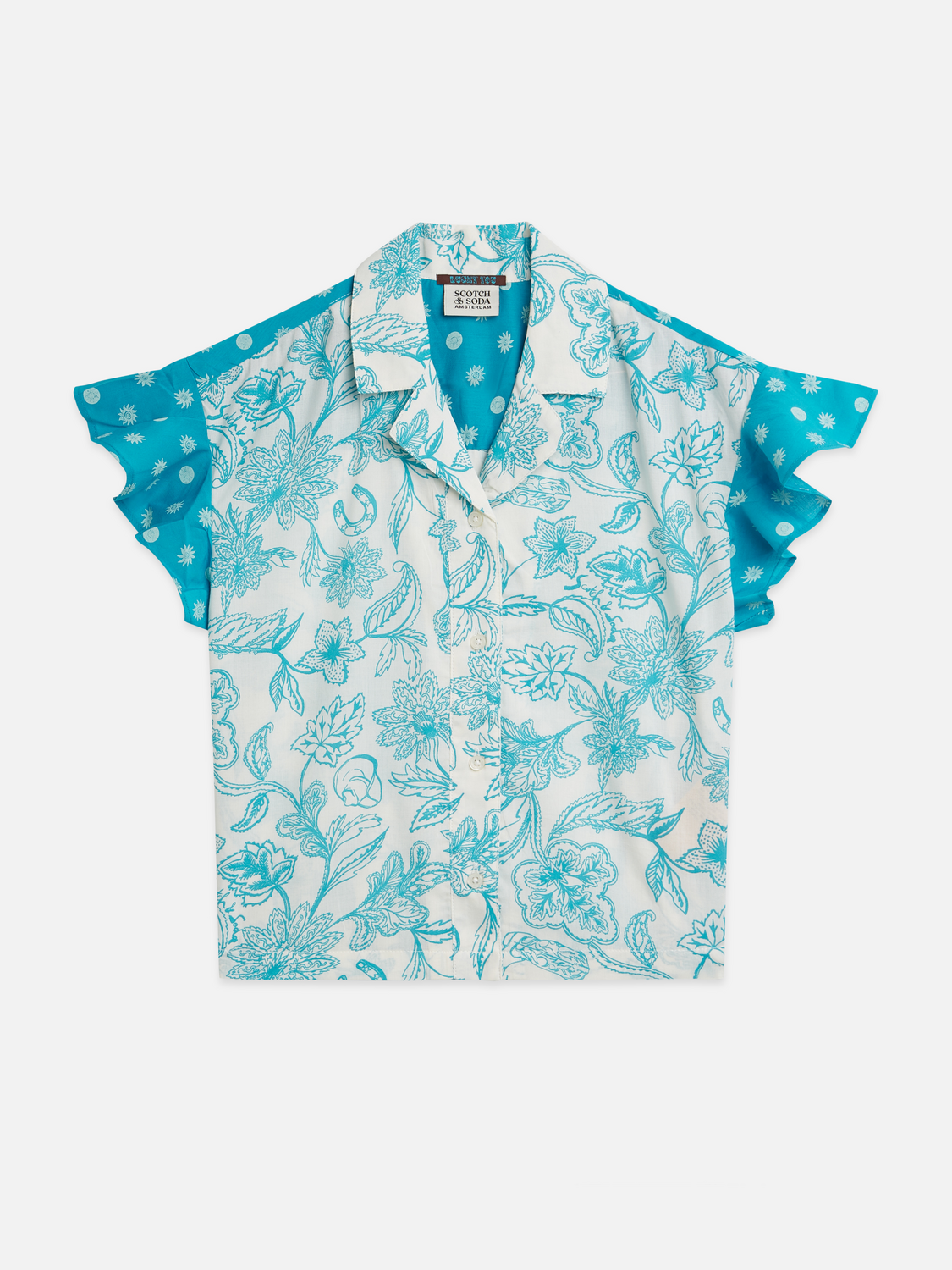 Multiprint ruffle sleeve shirt