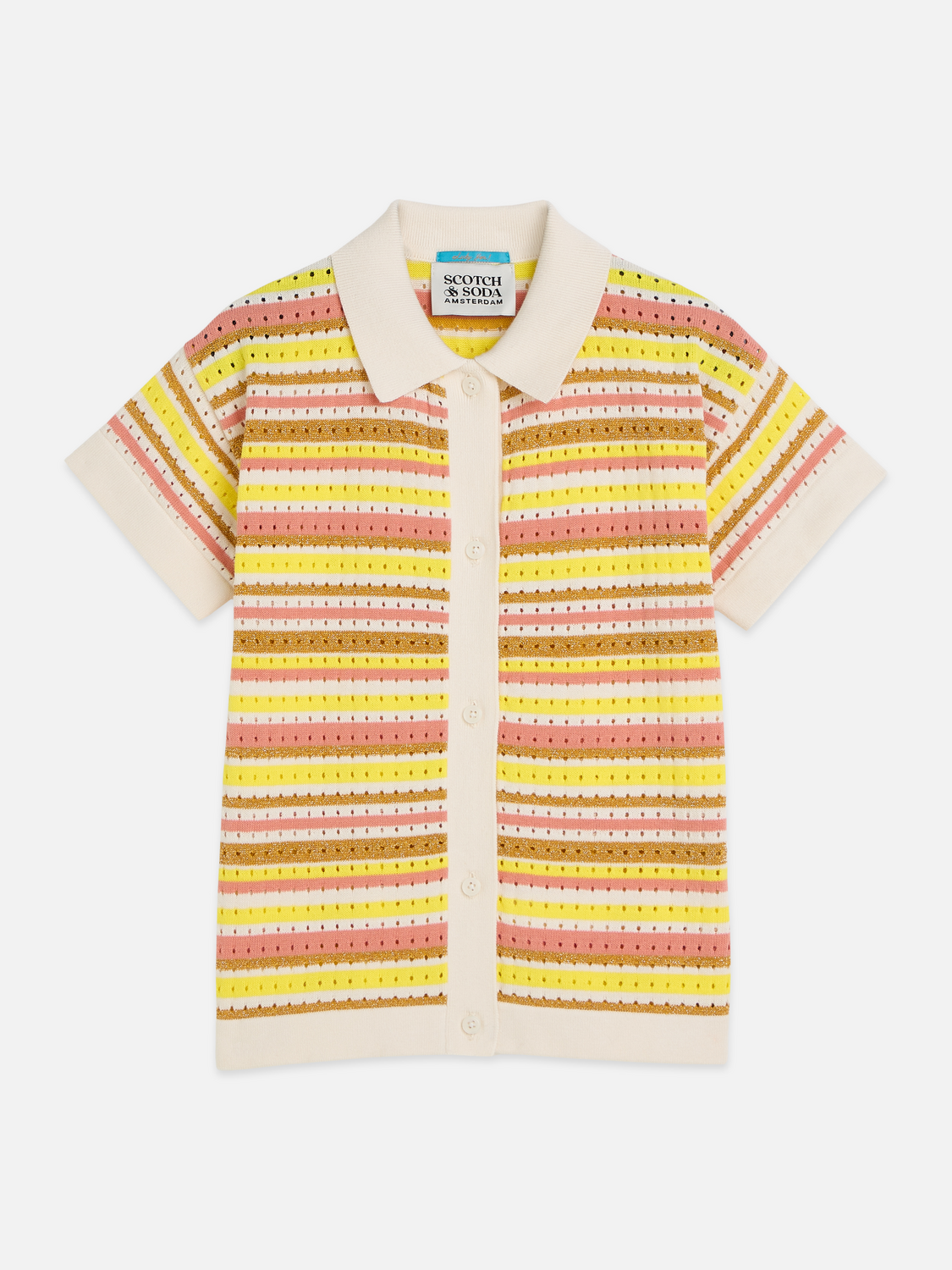 Lurex stripe shortsleeve knitted shirt