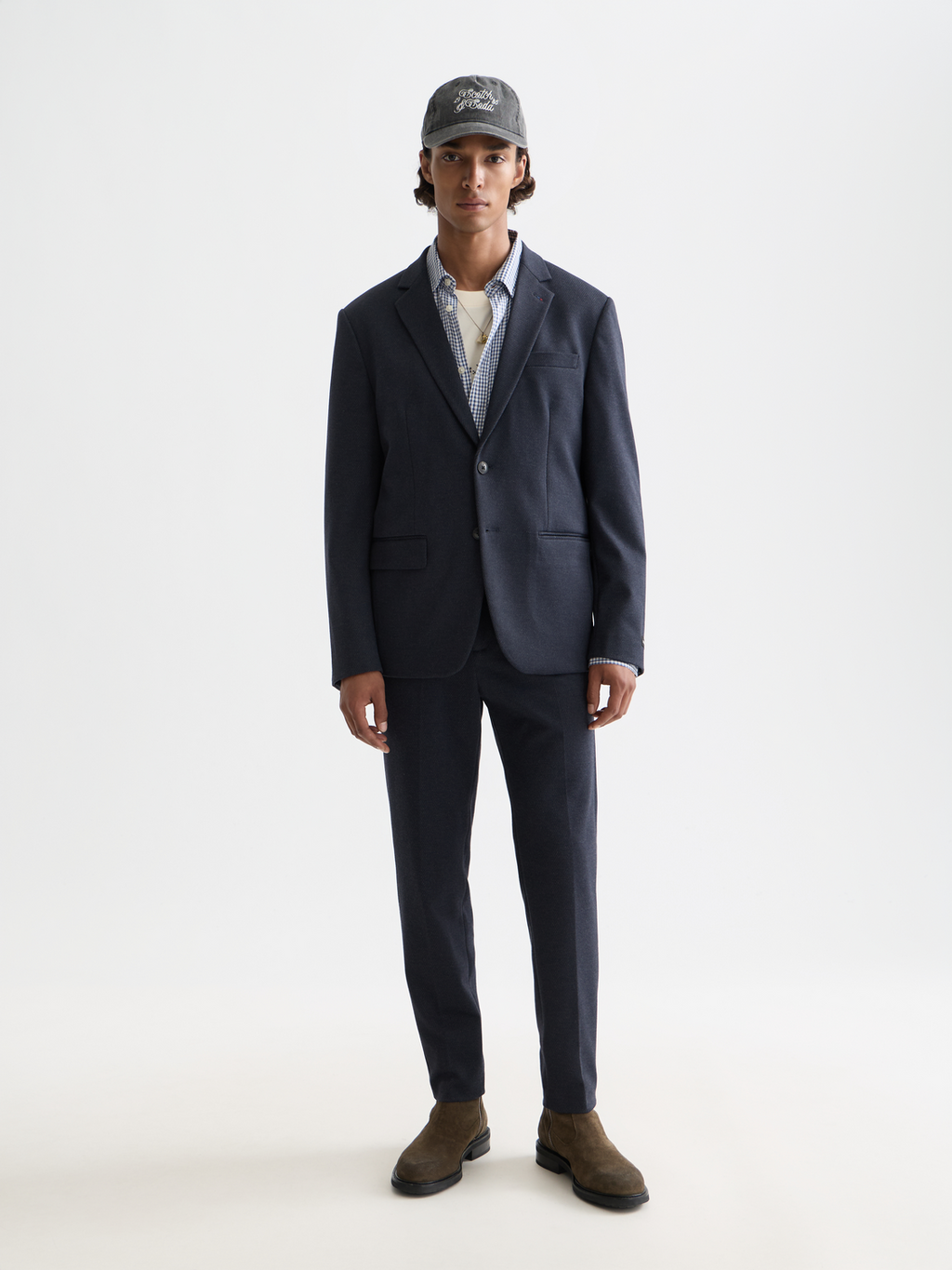Tailored notch lapel yarn dyed jersey regular-fit blazer