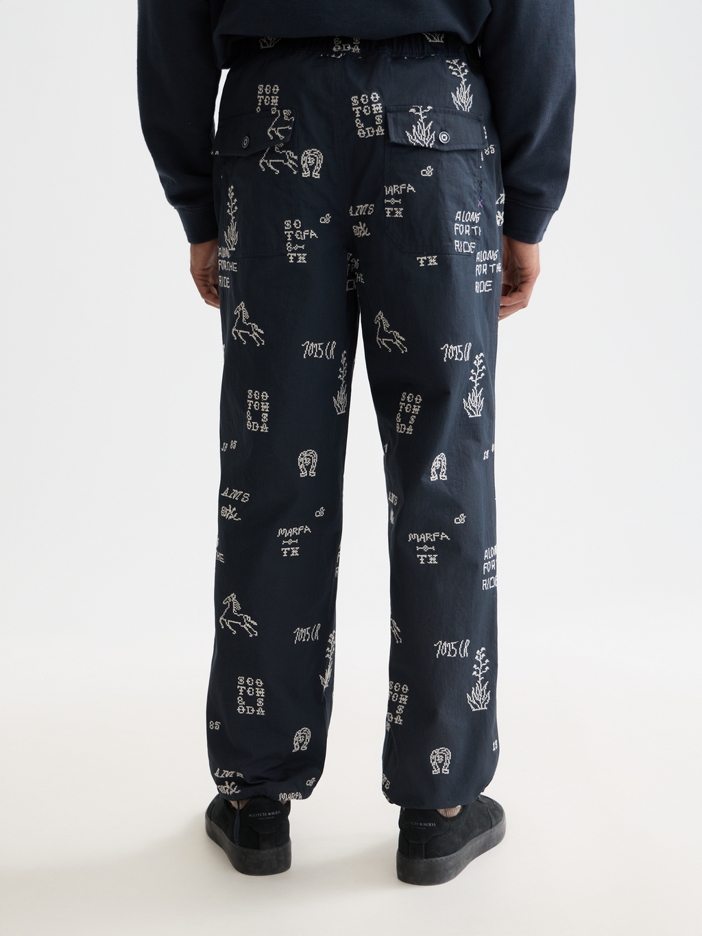 Embroidered cotton-blend relaxed straight chino