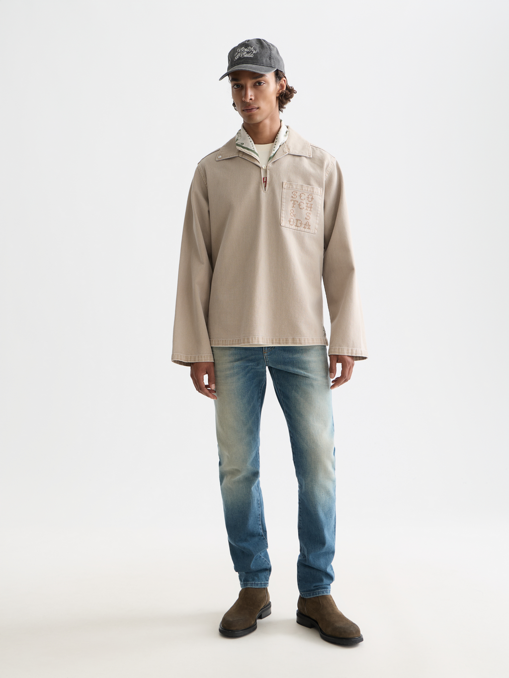 Half closure washed overshirt