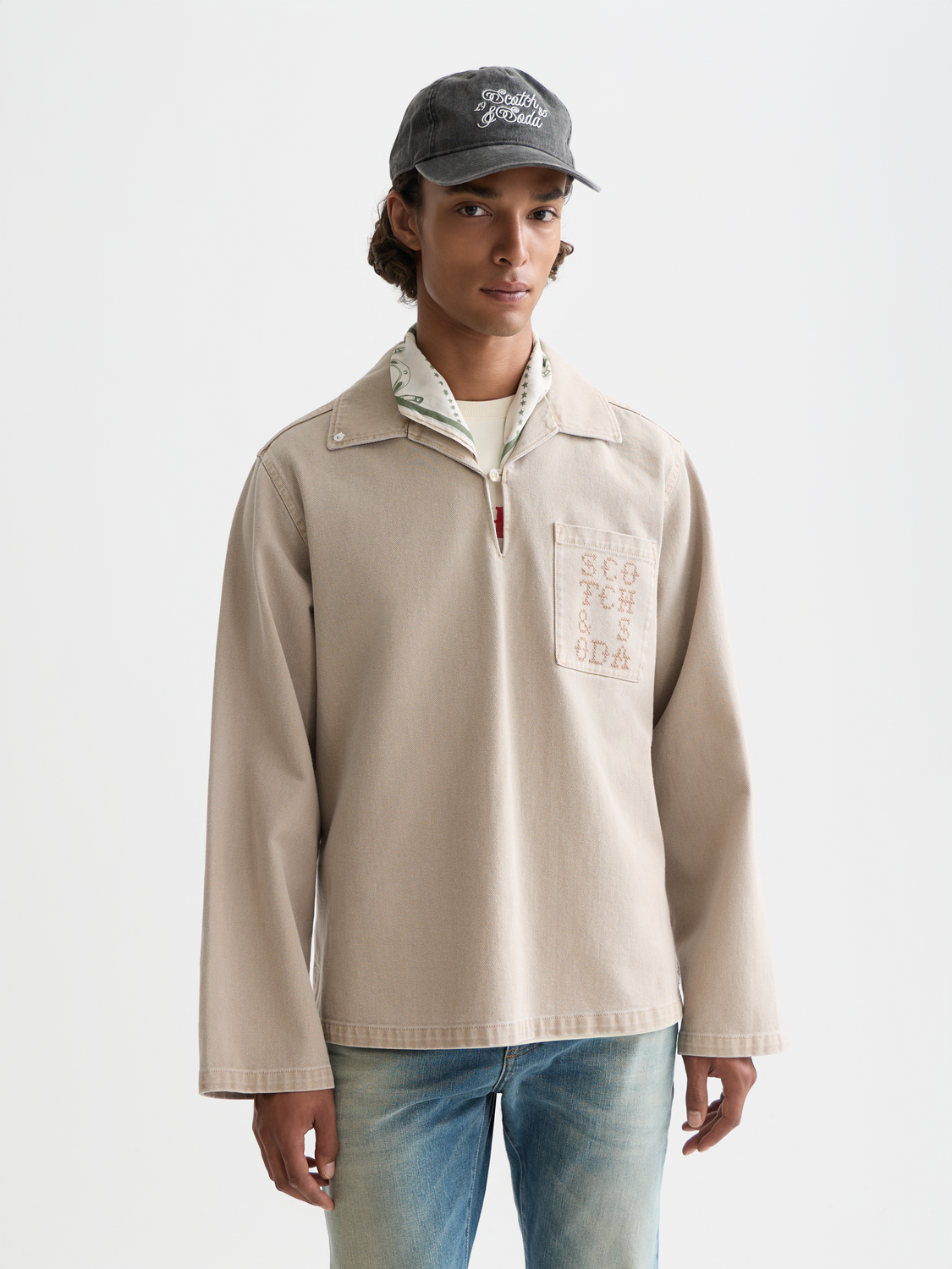 Half closure washed overshirt