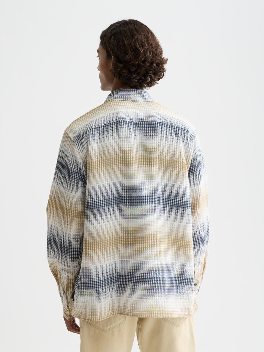 Waffle structure stripe shirt