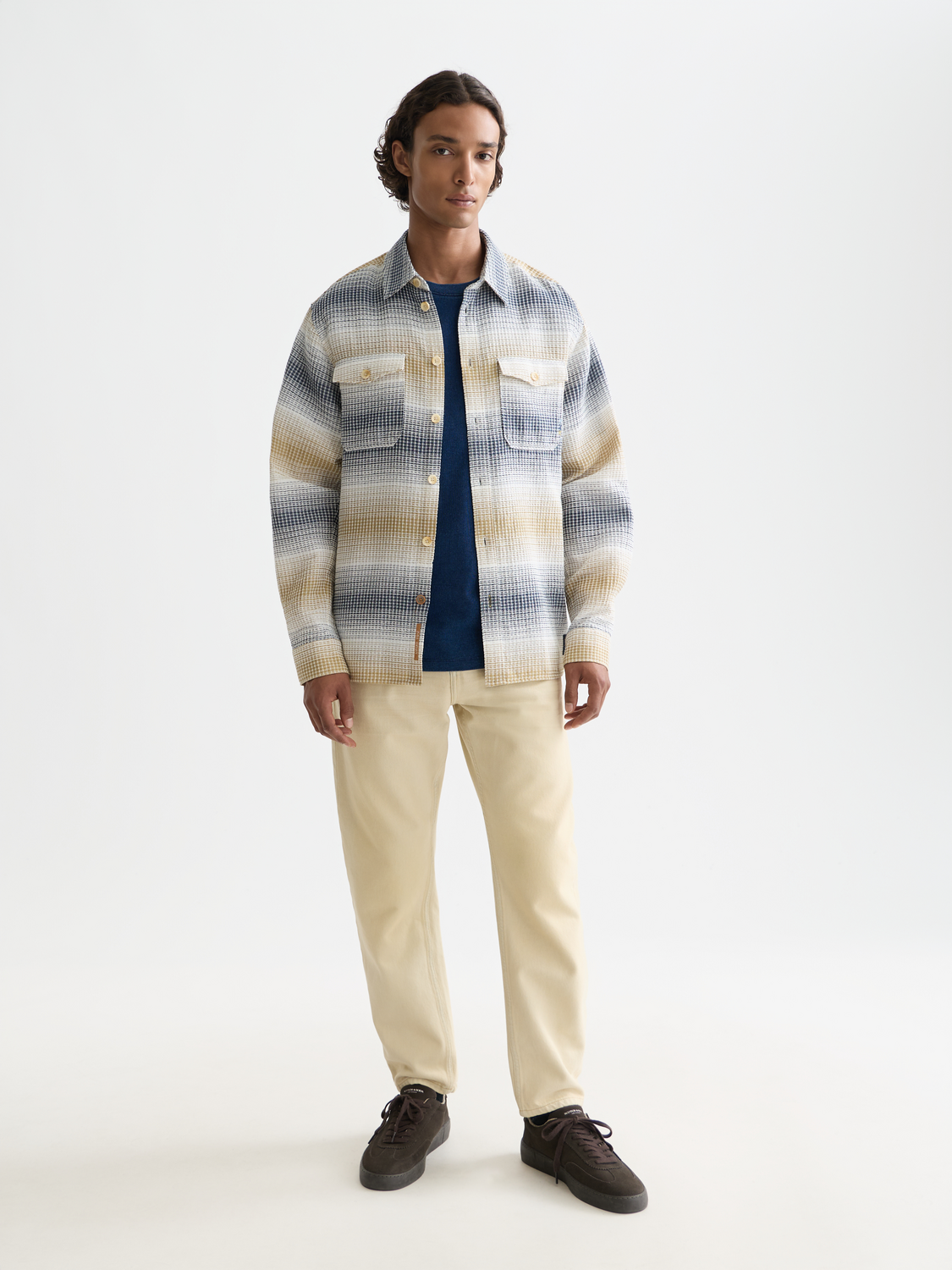 Waffle structure stripe shirt