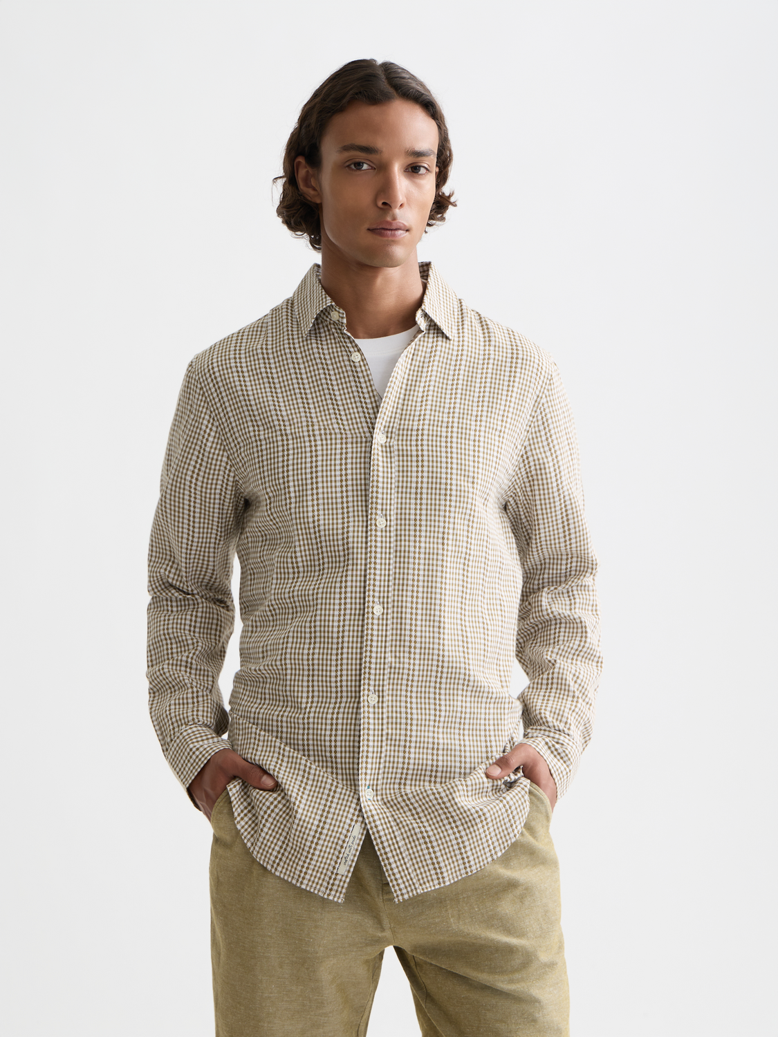 Microcheck cotton poplin shirt