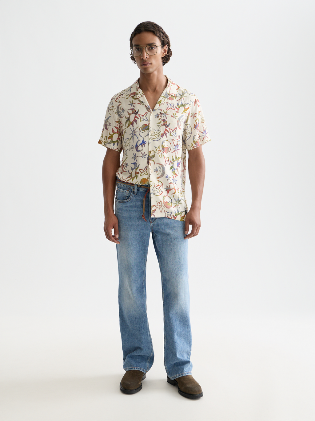 Printed viscose short-sleeve shirt