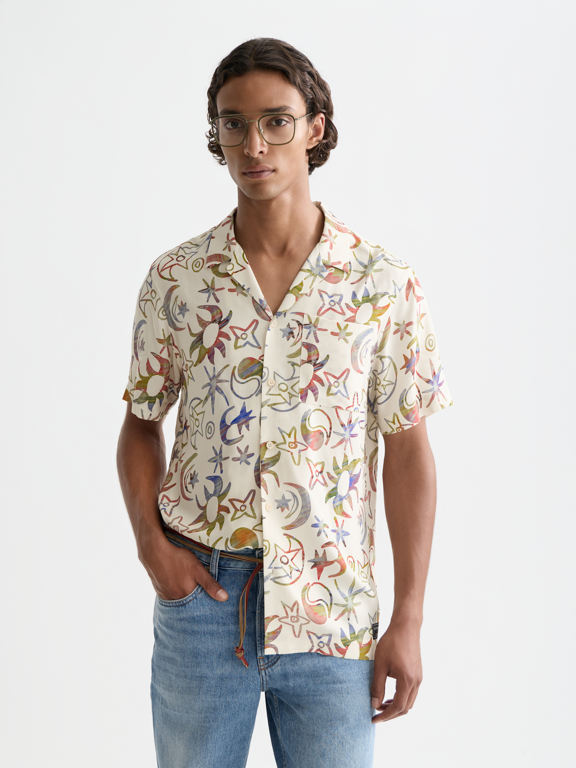 Printed viscose short-sleeve shirt