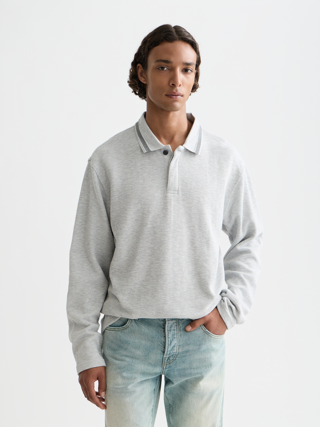 Structured relaxed long-sleeved polo