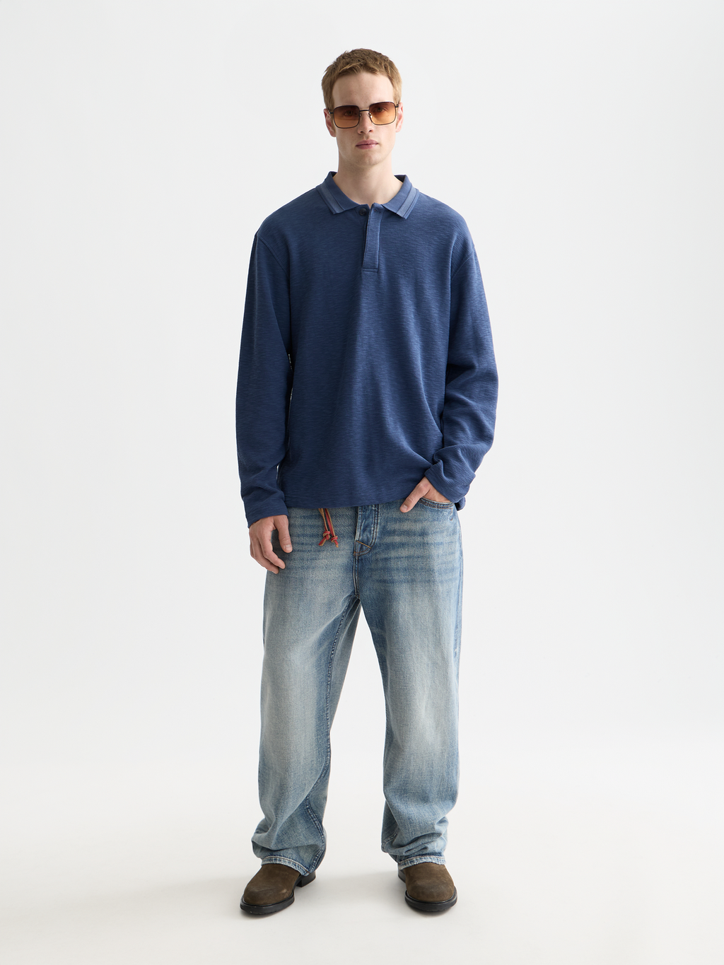 Structured relaxed long sleeve polo