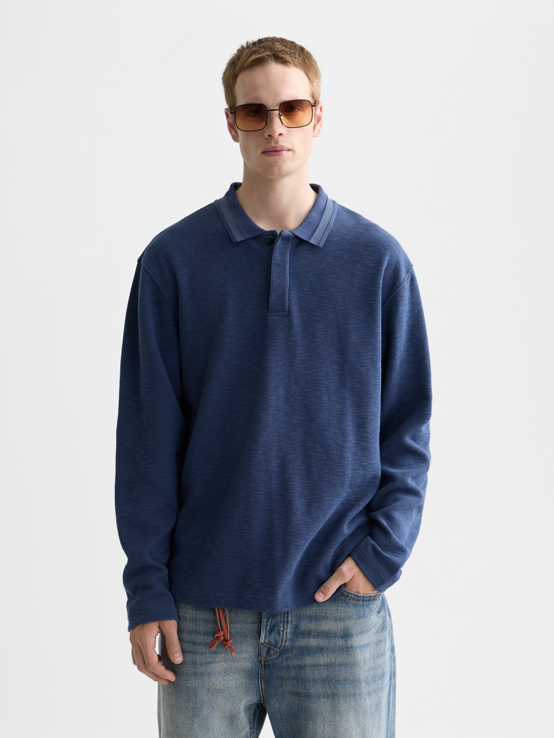 Structured relaxed long sleeve polo