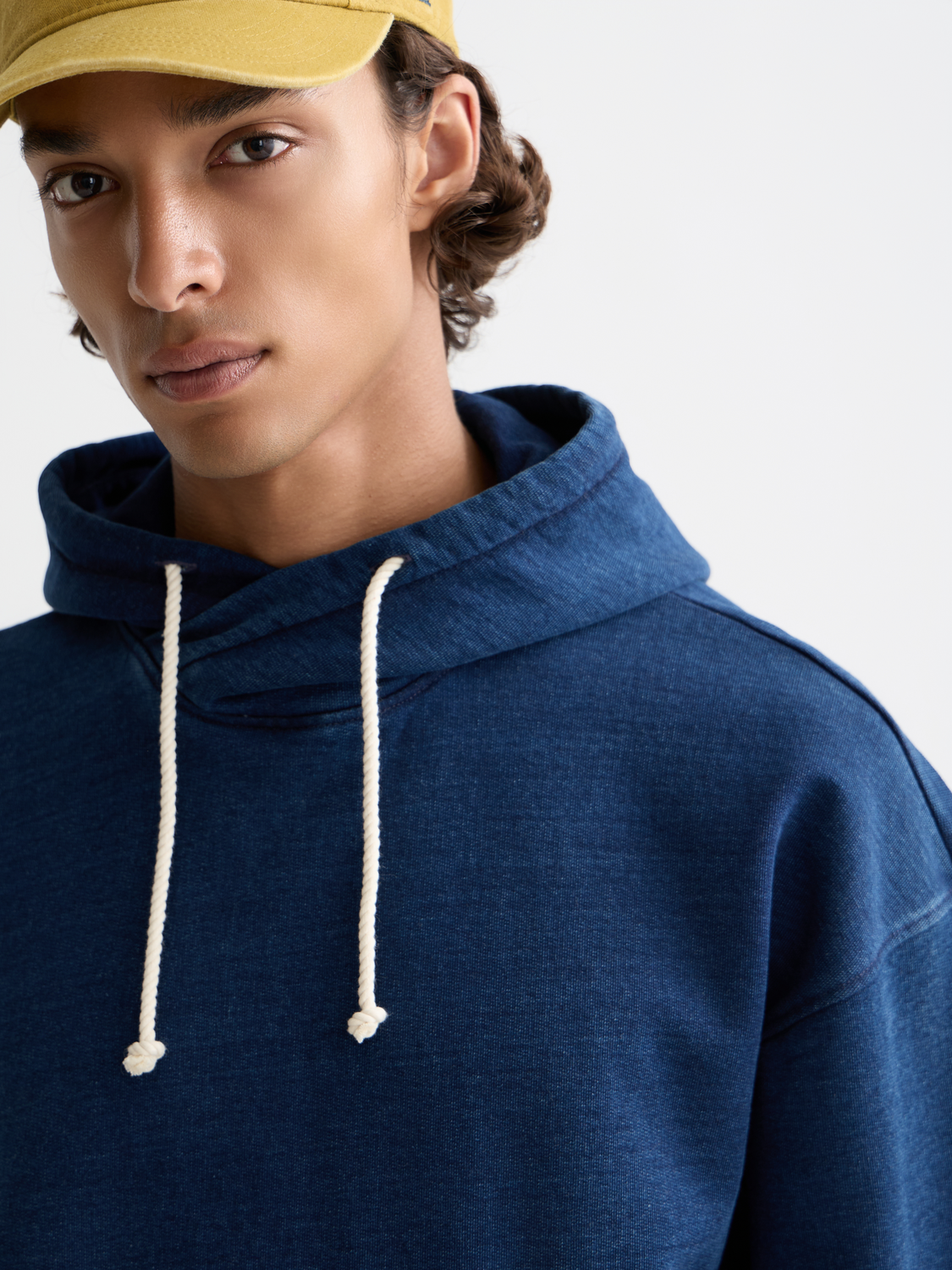 Worked out twisted indigo relaxed-fit hoodie