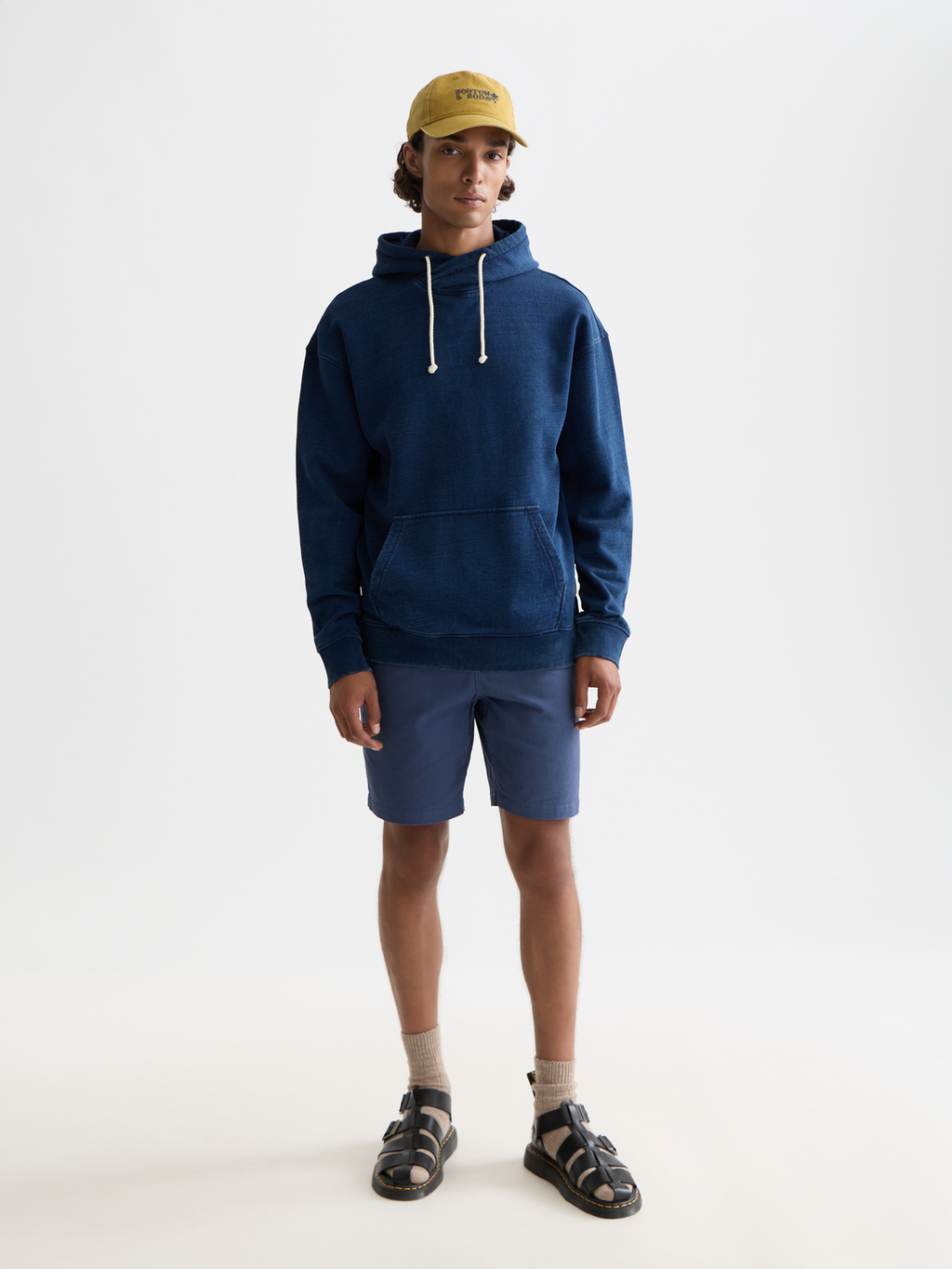 Worked out twisted indigo relaxed-fit hoodie