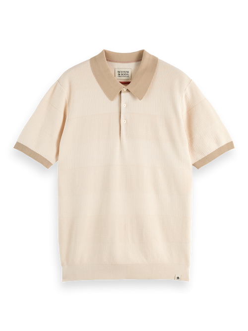 Regular-fit knitted tone on tone striped polo