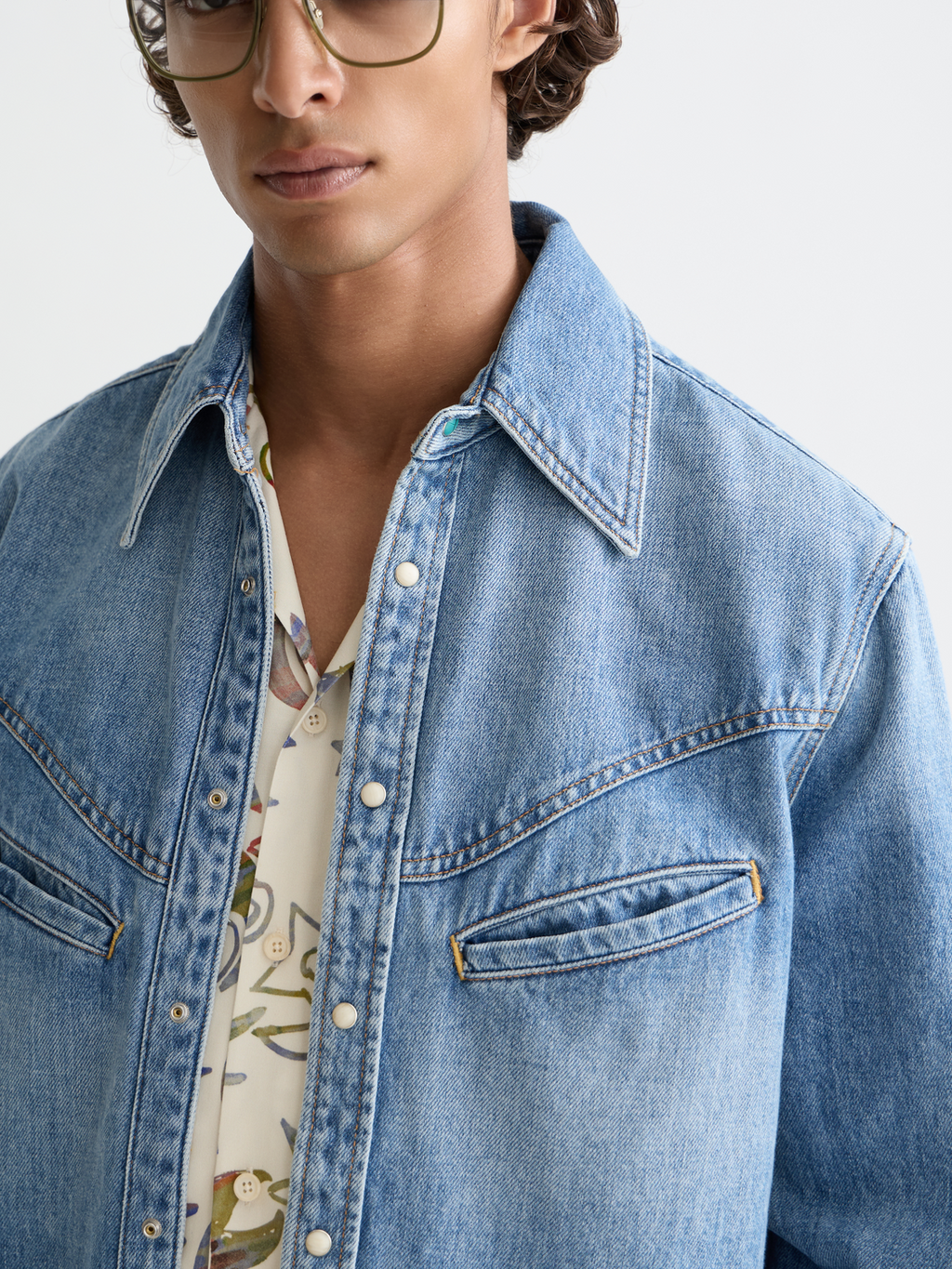 Washed denim shirt with western details