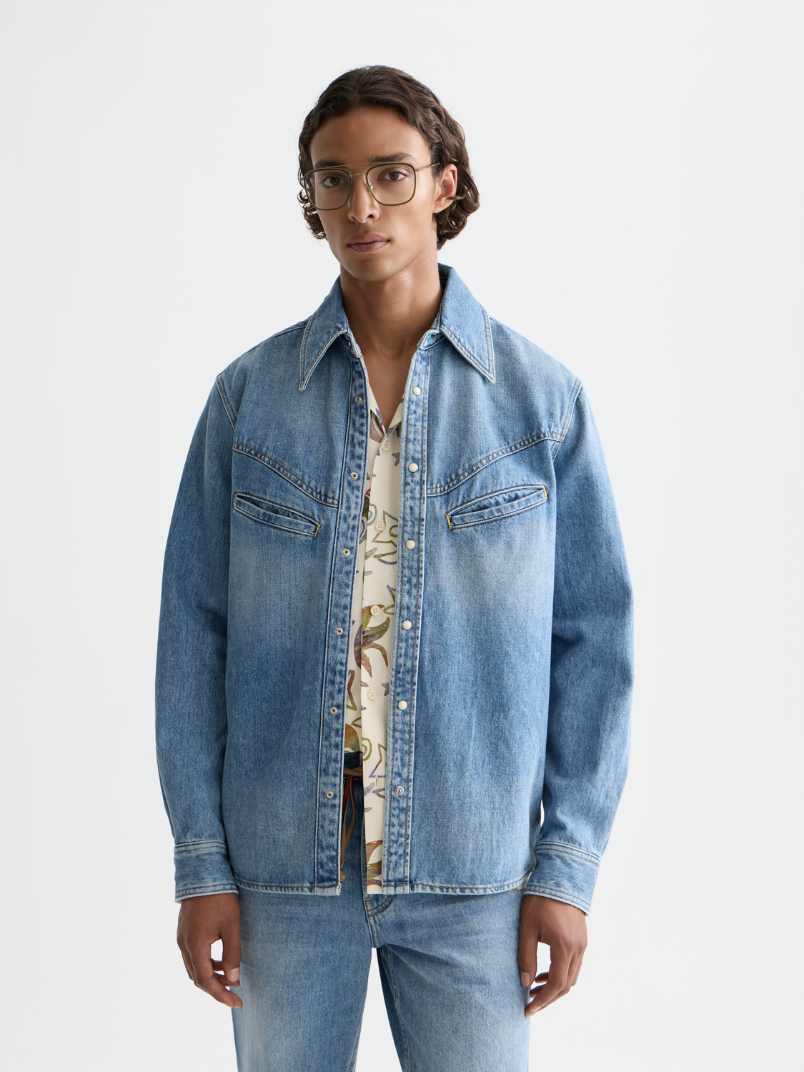 Washed denim shirt with western details