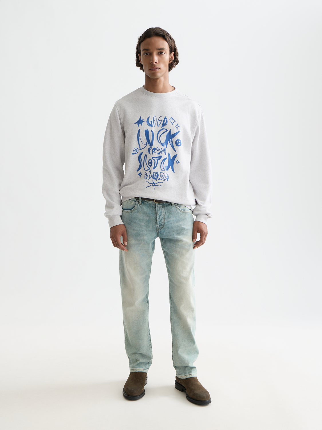 Washed denim graphic sweat