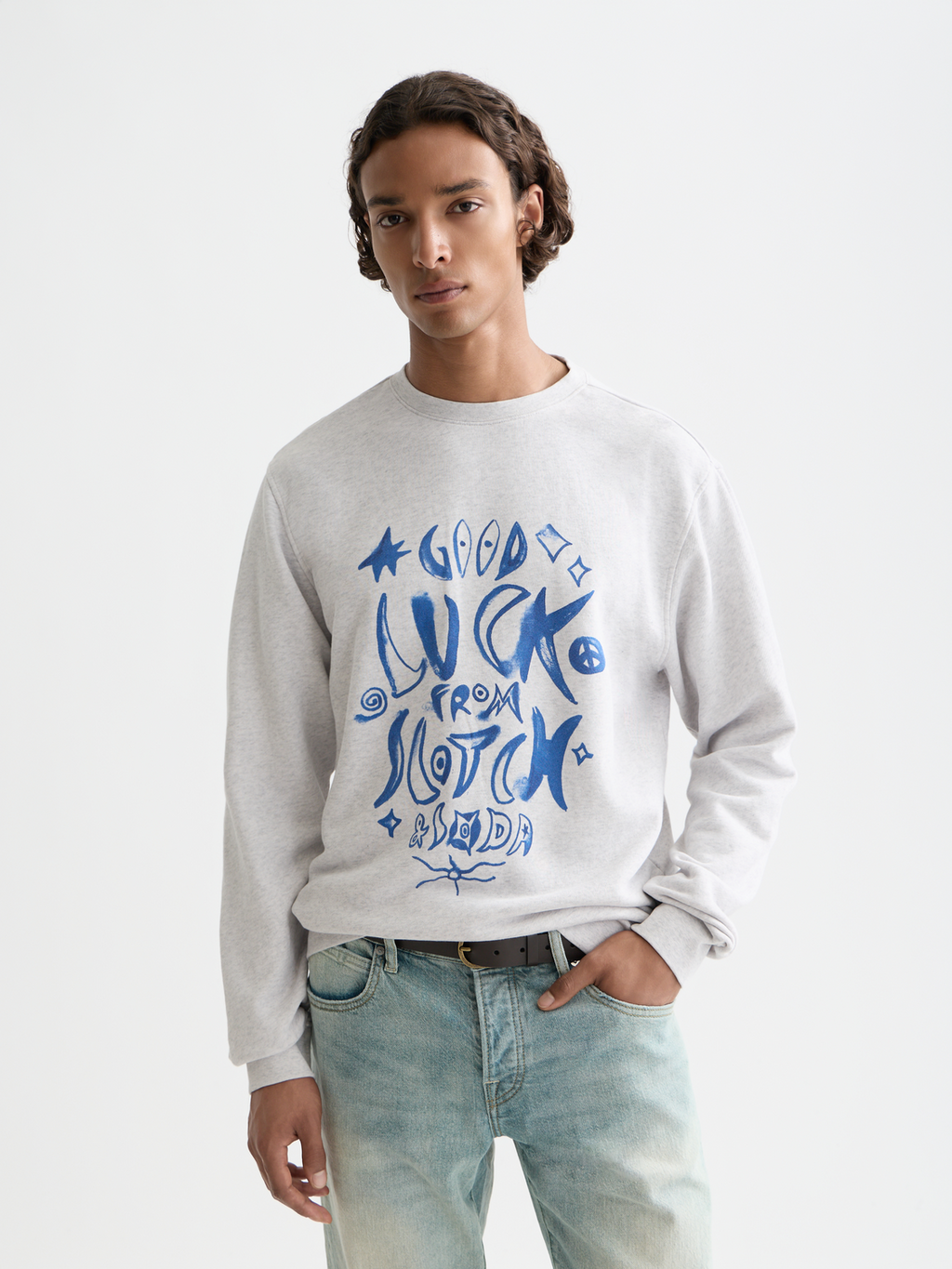 Washed denim graphic sweat
