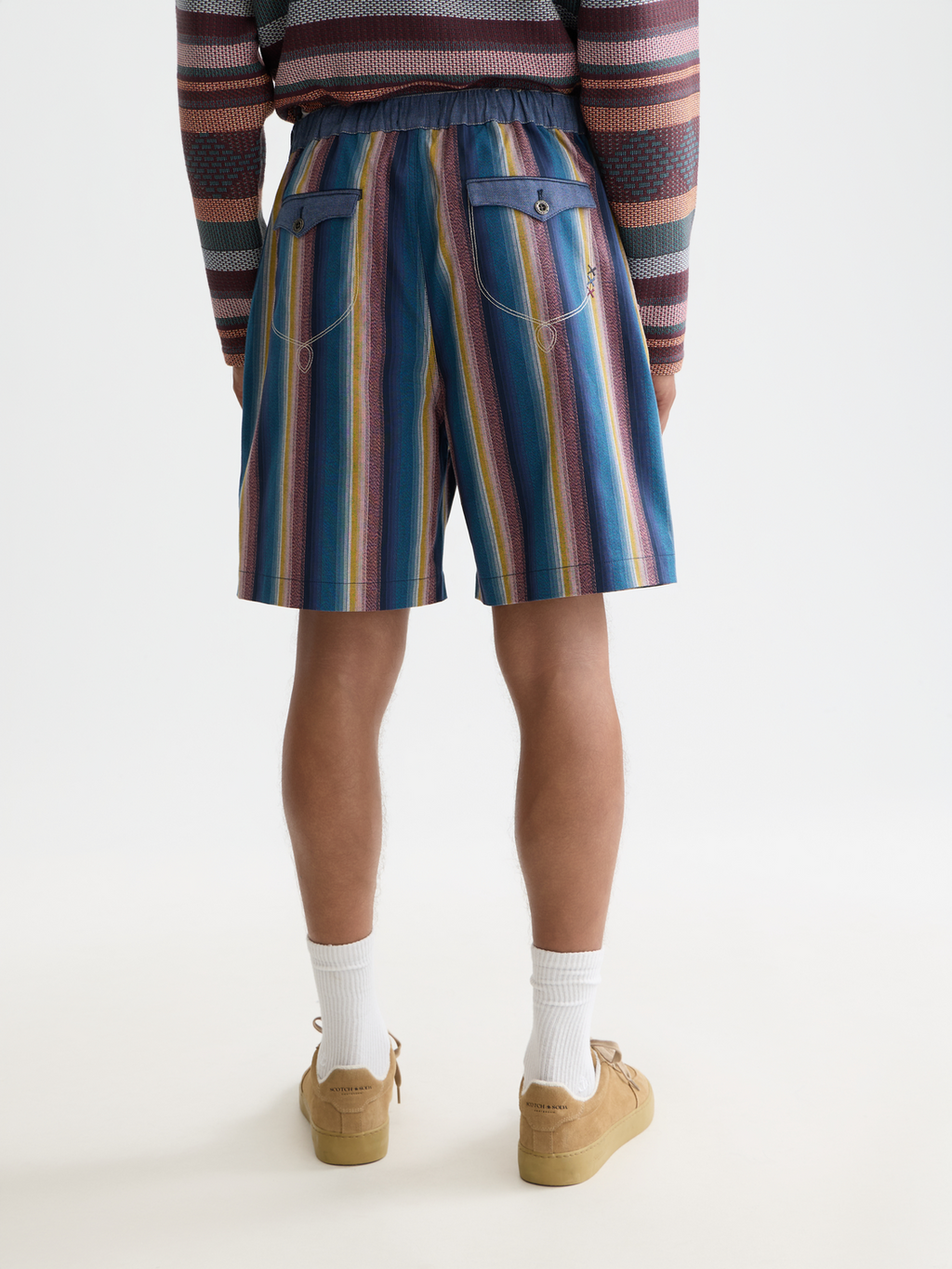 Western detailed striped cotton loose bermuda shorts