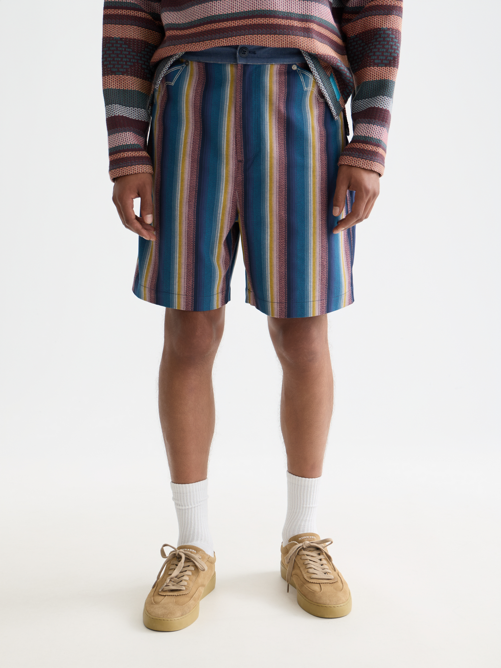 Western detailed striped cotton loose bermuda shorts