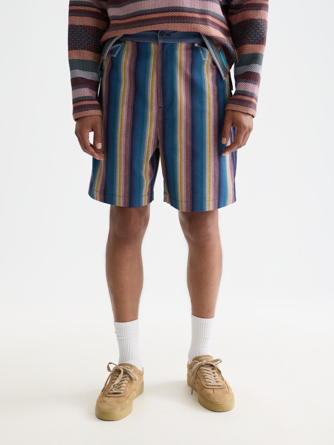 Western detailed striped cotton loose bermuda shorts