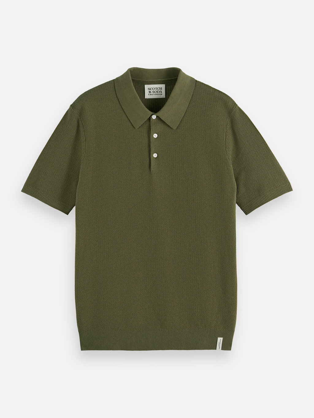 Essentials Structured knitted regular-fit polo - OLIVE NIGHT
