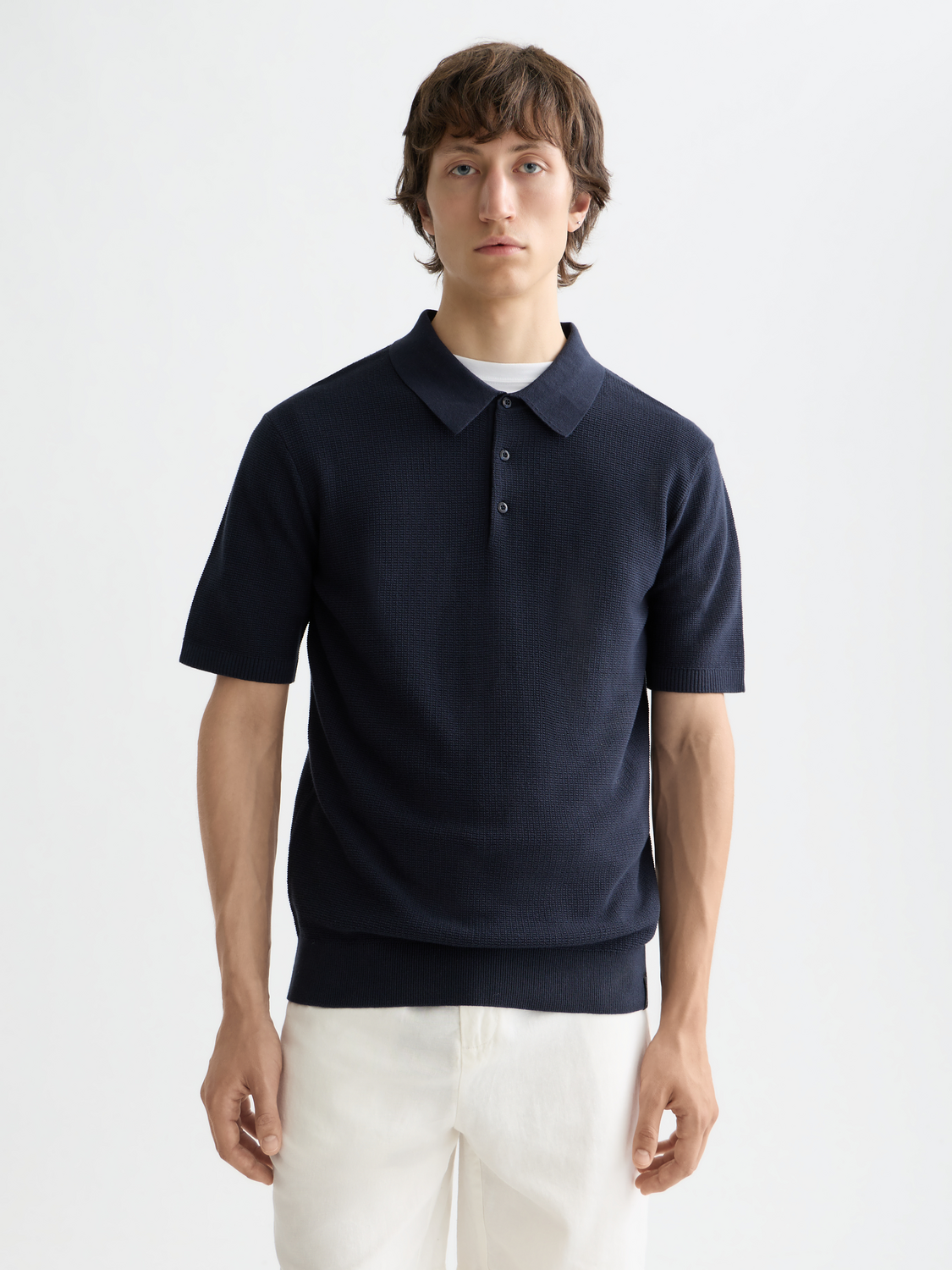 Structured knitted regular-fit polo