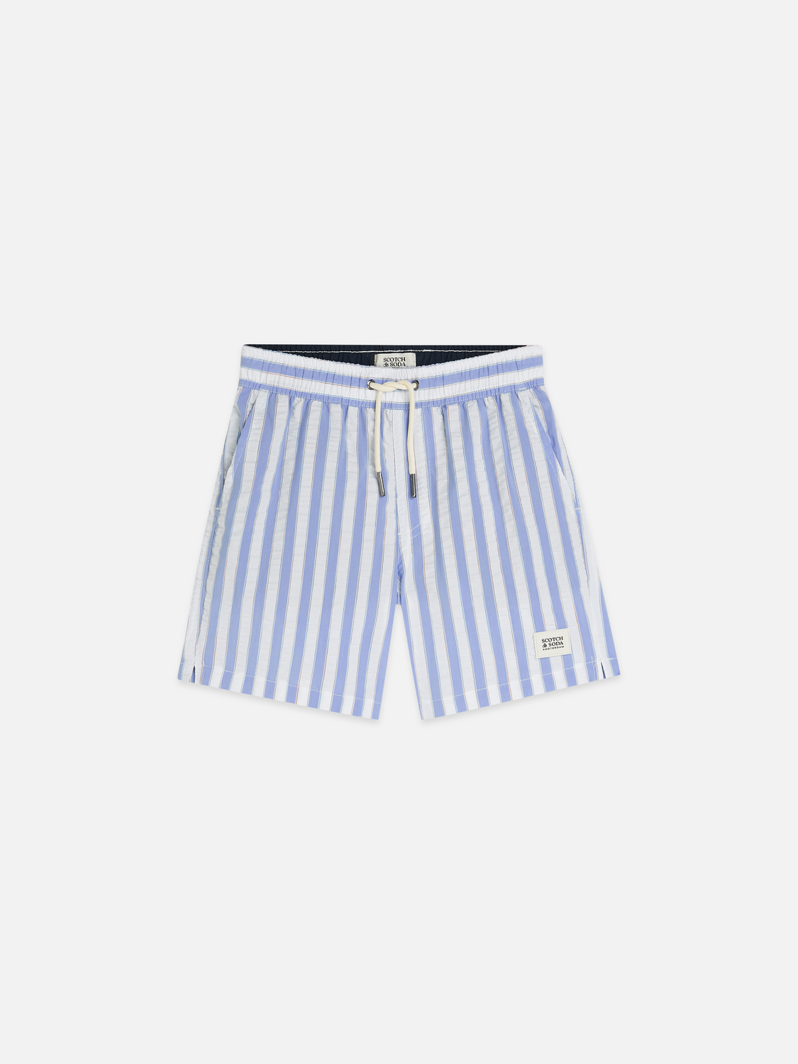 Striped midlength swim shorts