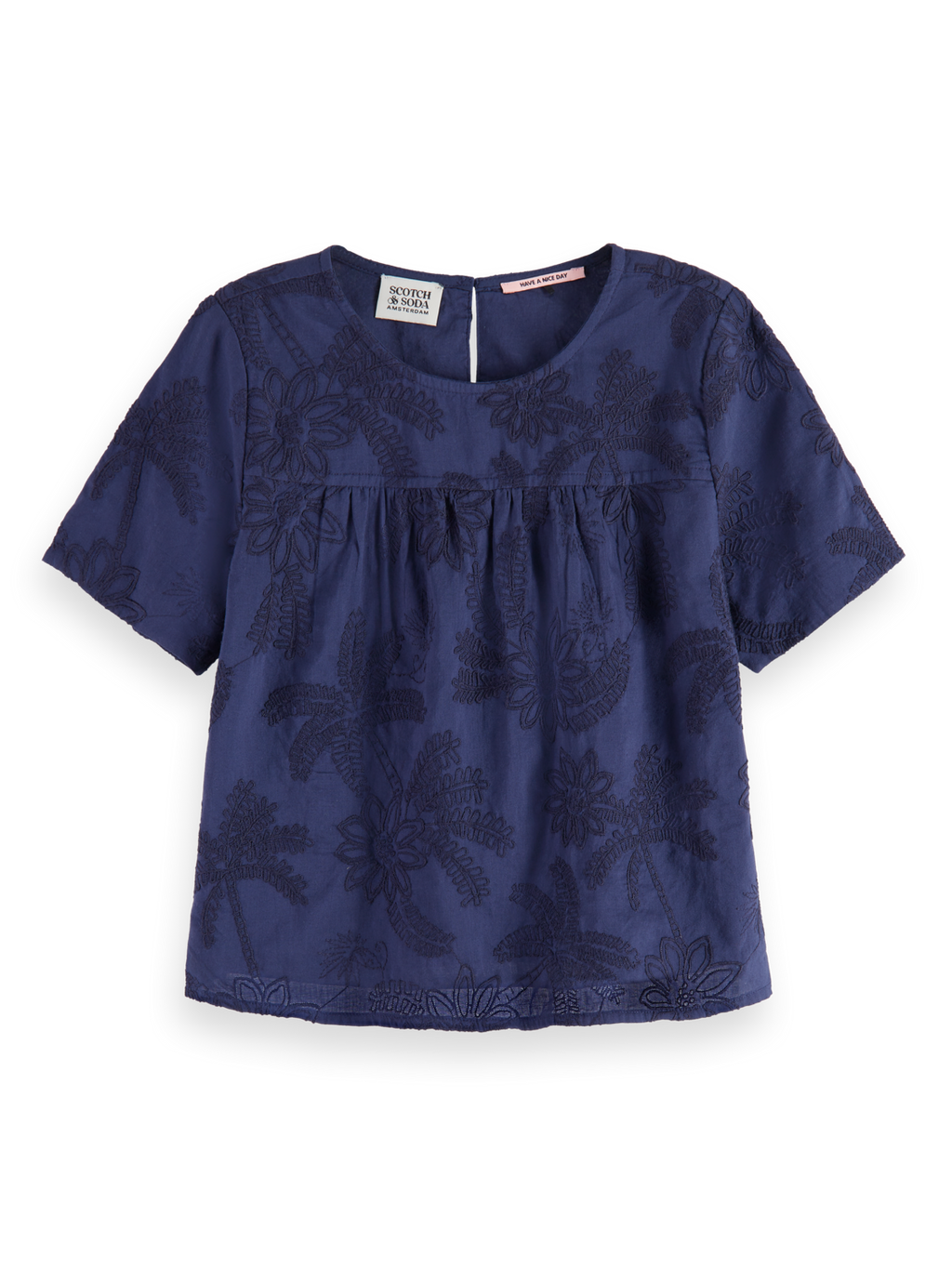 TONAL CHAINSTITCH EMBROIDERED SHORT-SLEEVED TOP