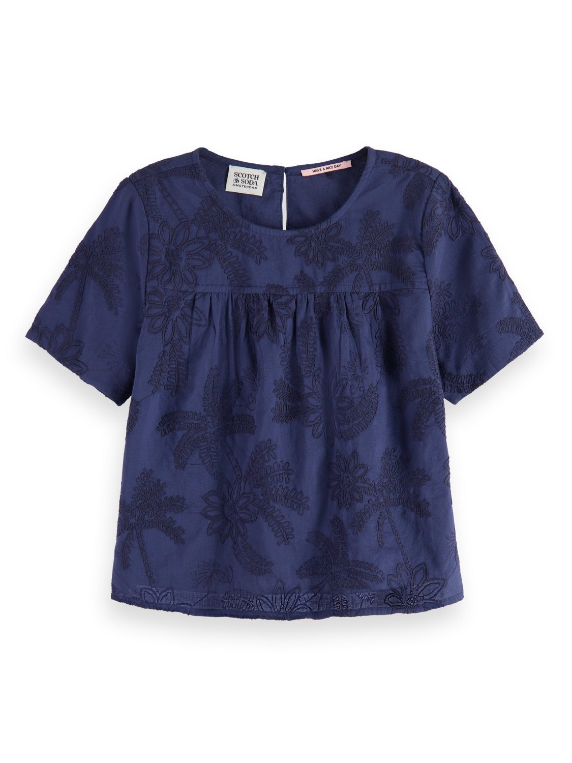 TONAL CHAINSTITCH EMBROIDERED SHORT-SLEEVED TOP
