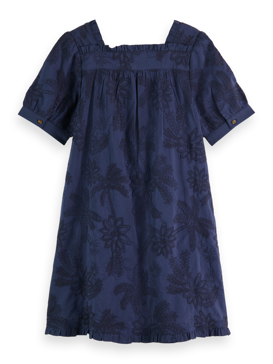 Girls TONAL CHAINSTITCH EMBROIDERED SHORT-SLEEVED DRESS