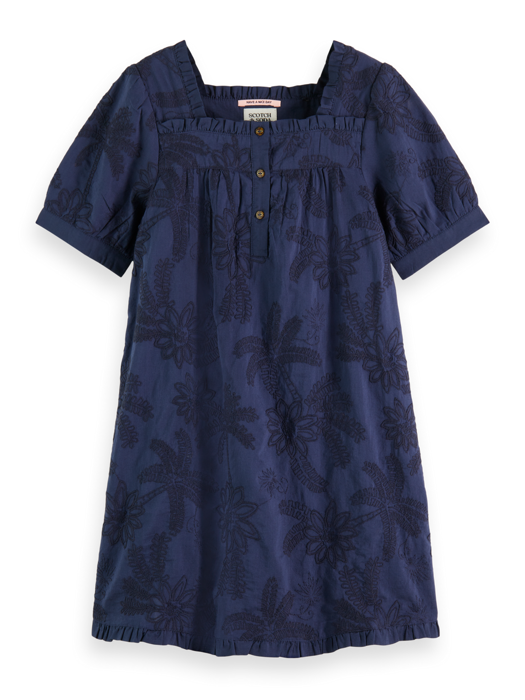 Girls TONAL CHAINSTITCH EMBROIDERED SHORT-SLEEVED DRESS