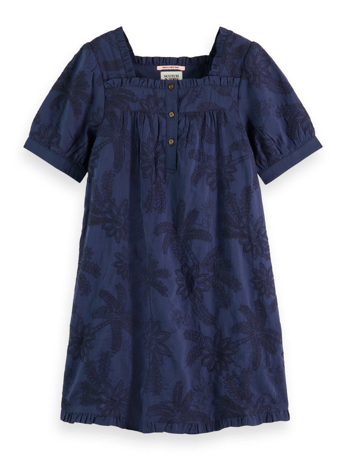 Girls TONAL CHAINSTITCH EMBROIDERED SHORT-SLEEVED DRESS