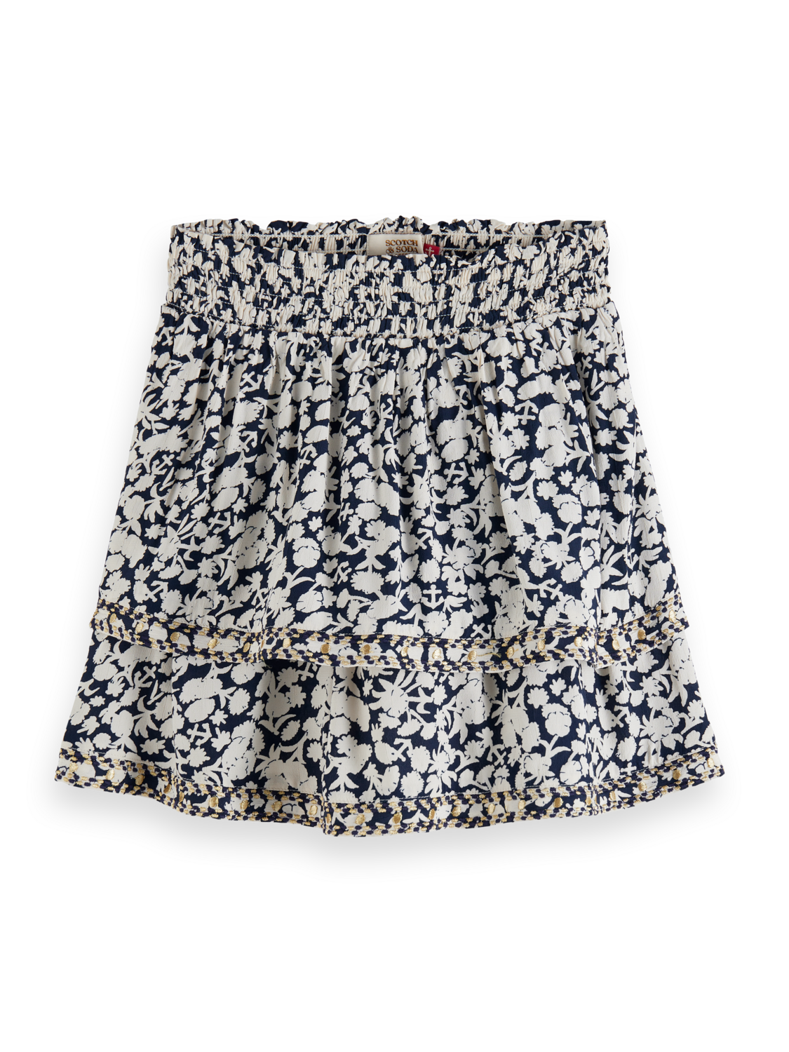 Girls TIERED PRINTED EMBROIDERED VISCOSE MINI SKIRT