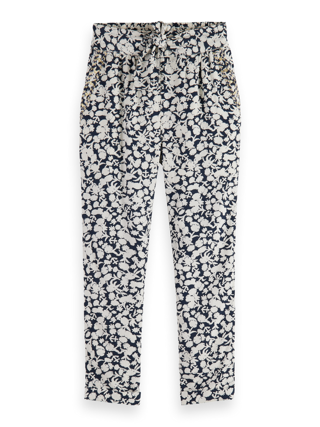 TAPERED ALL-OVER PRINTED AND EMBROIDERED VISCOSE PANTS