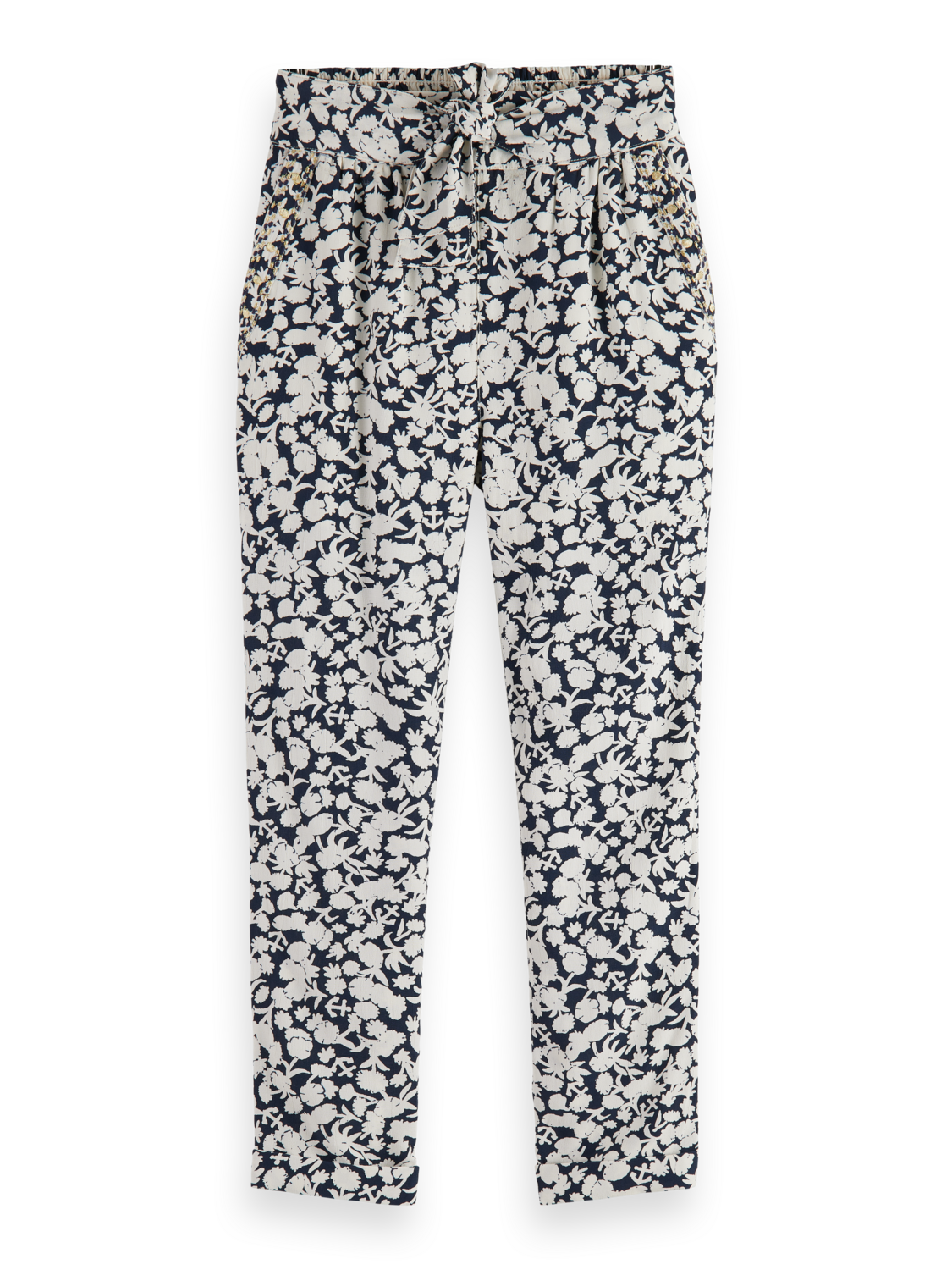 TAPERED ALL-OVER PRINTED AND EMBROIDERED VISCOSE PANTS