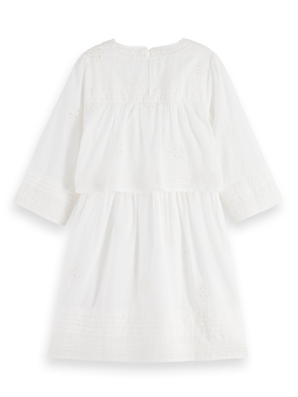 BRODERIE ANGLAISE & CLIP JACQUARD 3/4 SLEEVE DRESS