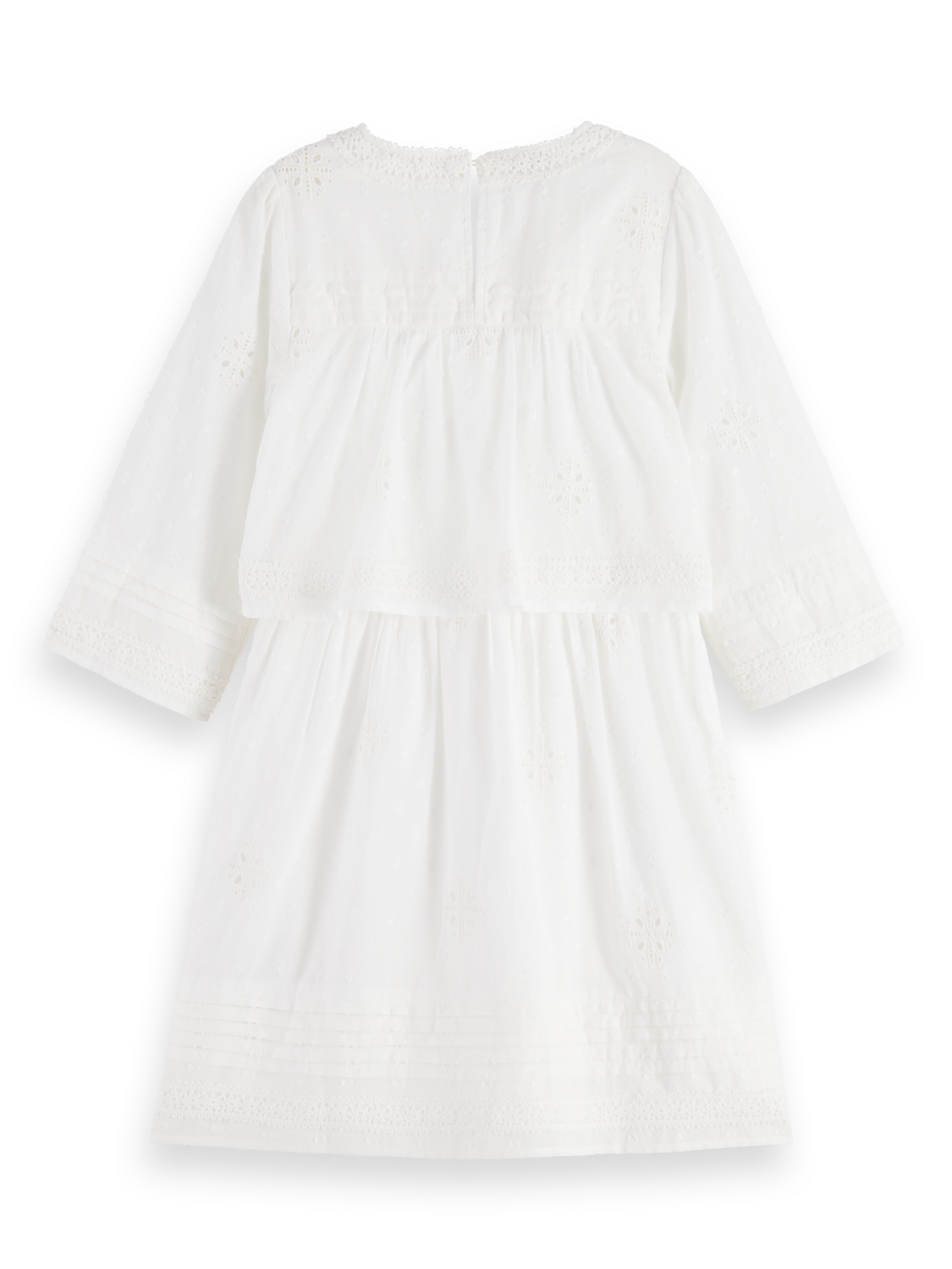 BRODERIE ANGLAISE & CLIP JACQUARD 3/4 SLEEVE DRESS