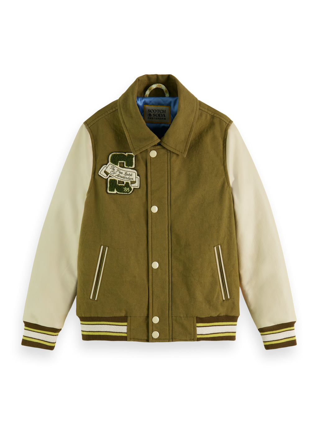 CANVAS VARSITY JACKET WITH LEATHER SLEEVES