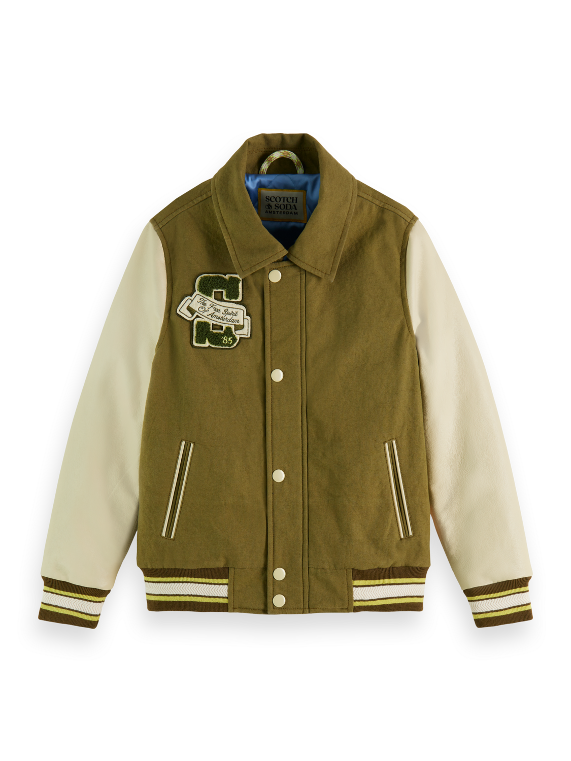 CANVAS VARSITY JACKET WITH LEATHER SLEEVES