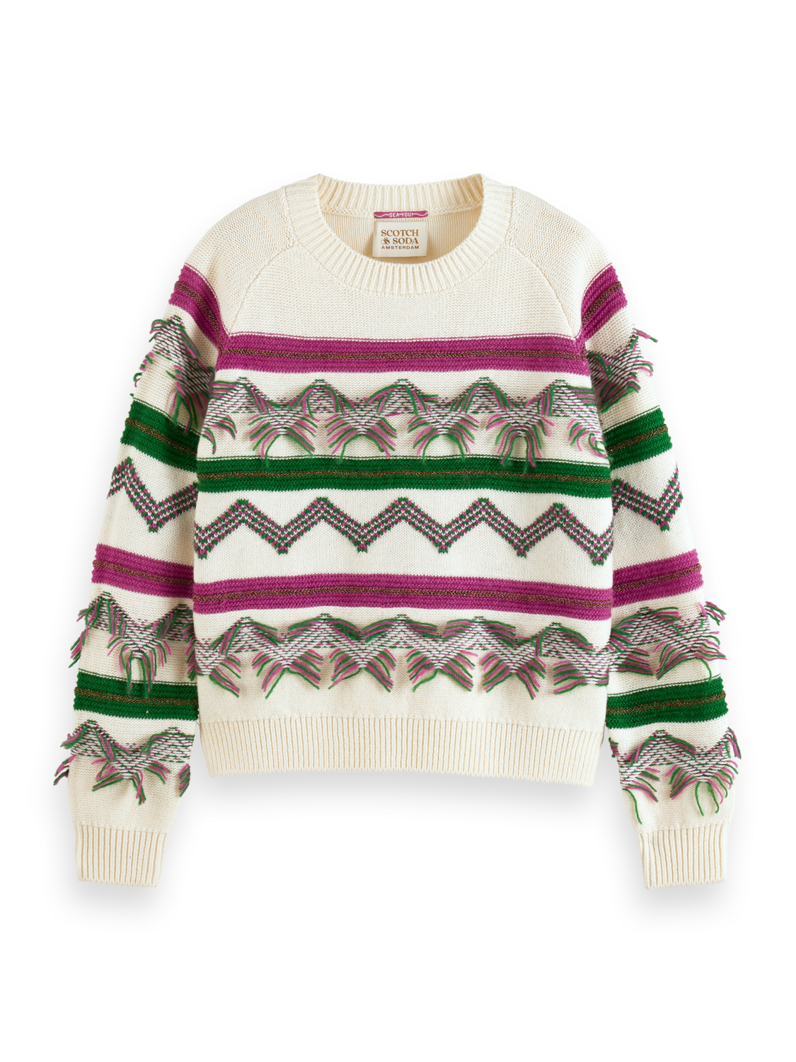 FRINGE JACQUARD PULLOVER